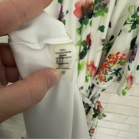 CALVIN KLEIN White Floral Cold Shoulder Belted Chiffon Maxi Dress - Picture 9 of 9